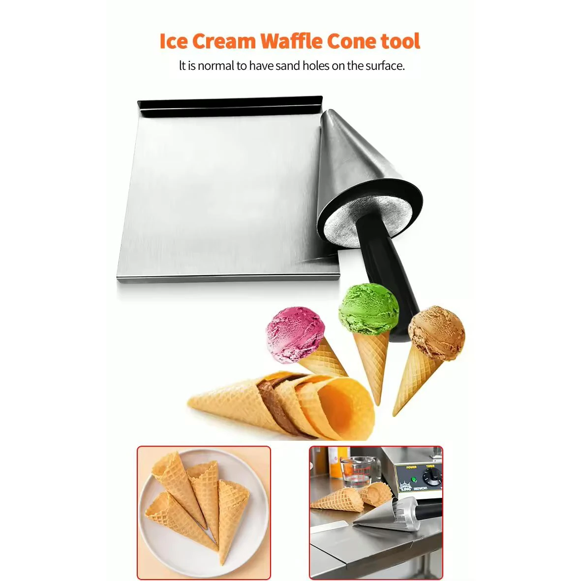 SS Heavy Waffle Cone Mould with Black Handle - (Weight: 1kg 273g) — view 3
