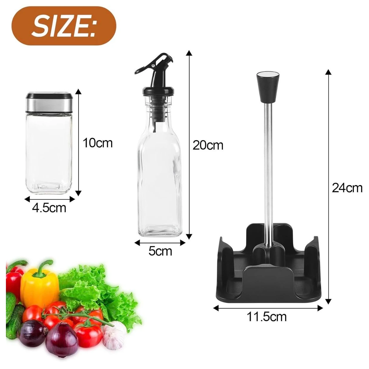 SS Glass Based Salt + Oil Bottle 200ml Set 4PP - Black — view 2