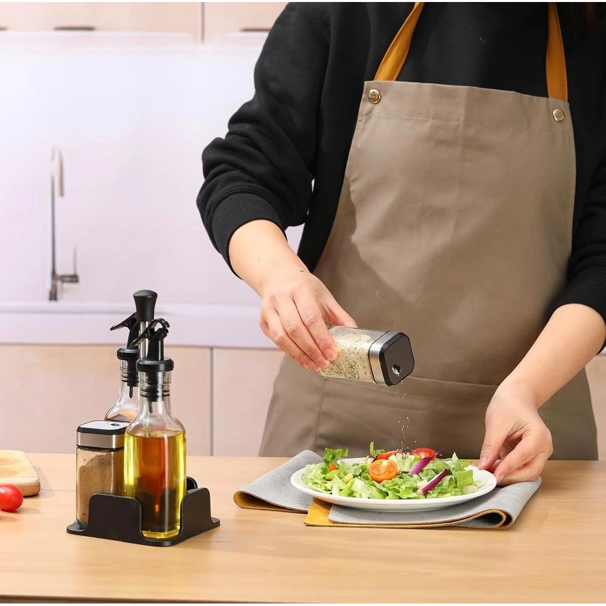 SS Glass Based Salt + Oil Bottle 200ml Set 4PP - Black — view 4