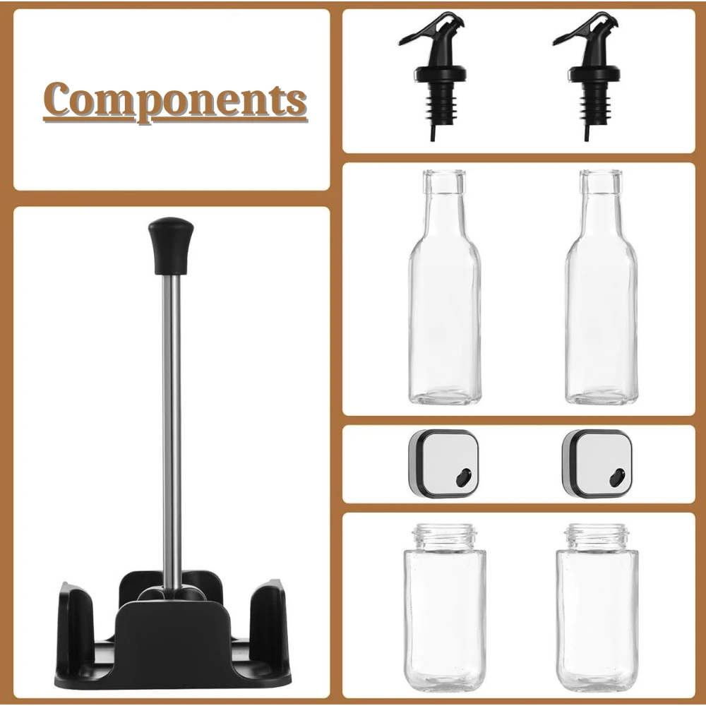 SS Glass Based Salt + Oil Bottle 200ml Set 4PP - Black — view 5