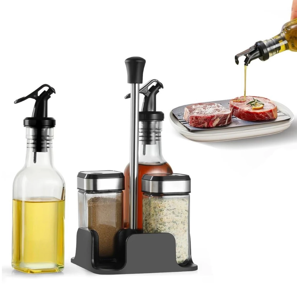 SS Glass Based Salt + Oil Bottle 200ml Set 4PP - Black — view 7