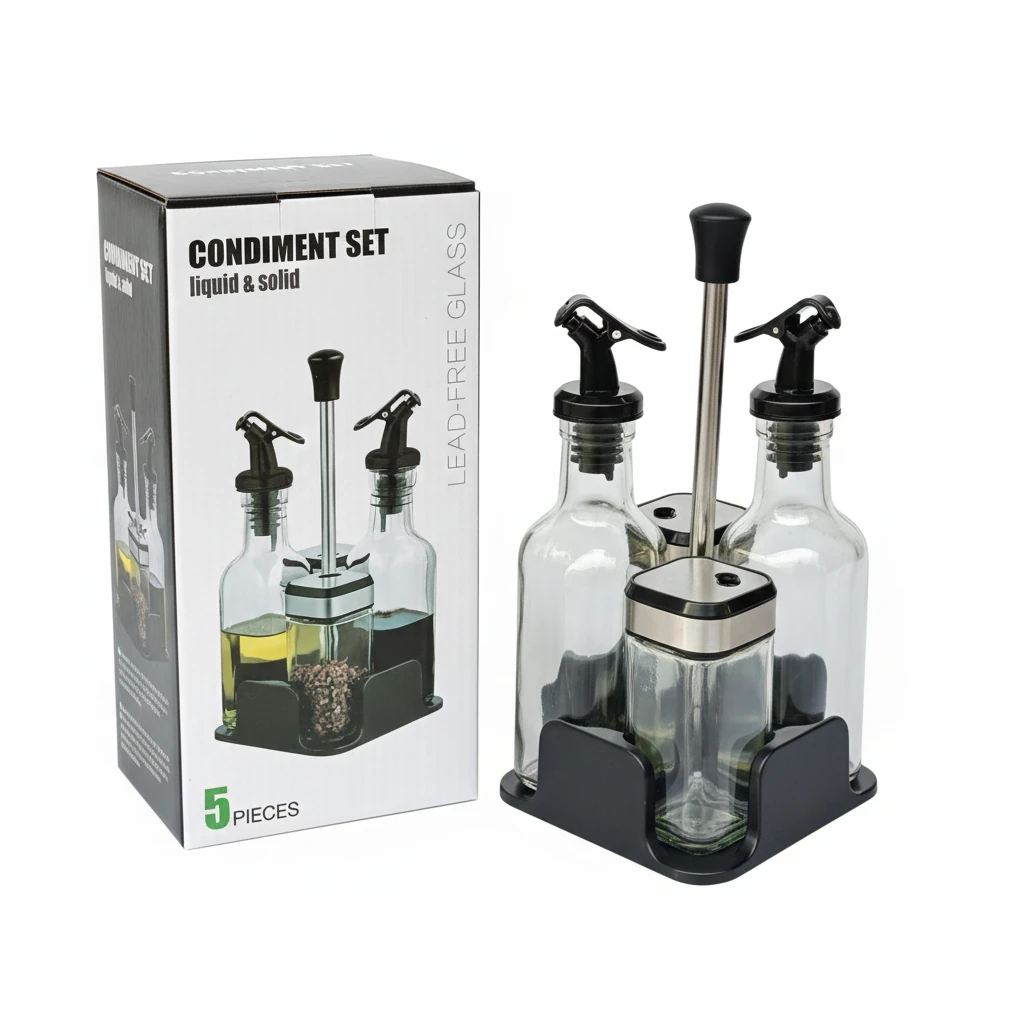 SS Glass Based Salt + Oil Bottle 200ml Set 4PP - Black — view 9