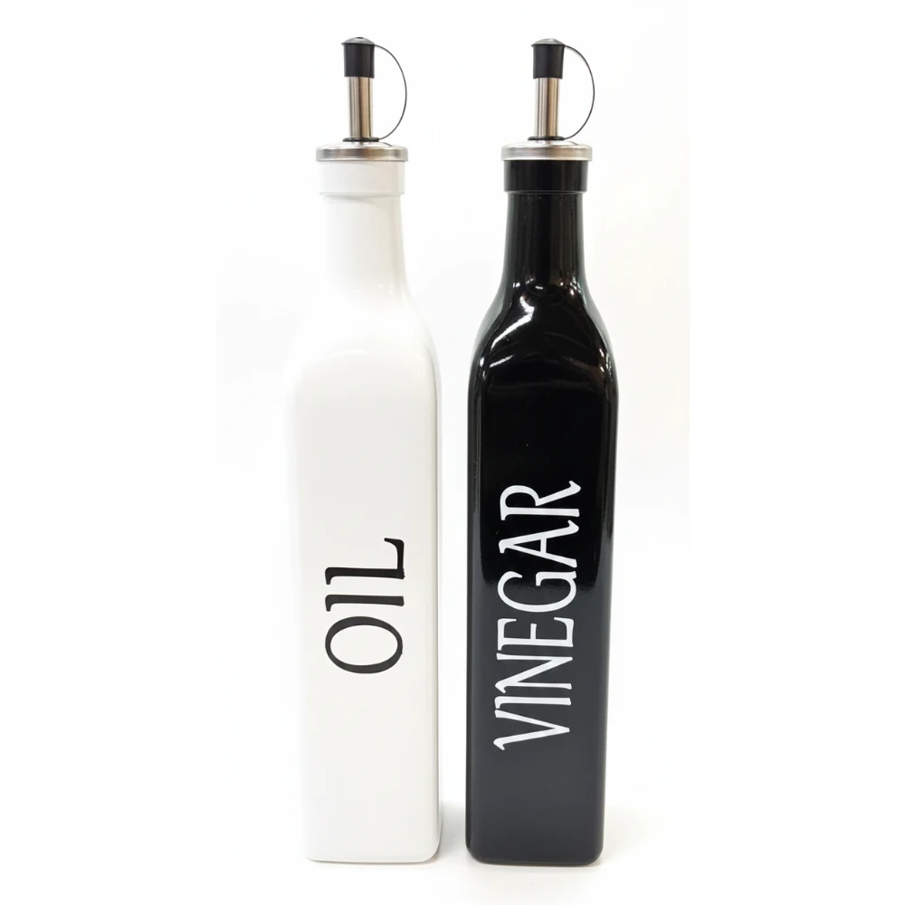VAMA 2 in 1 Glass Oil & Vinegar Dispenser - 500ml | White + Black