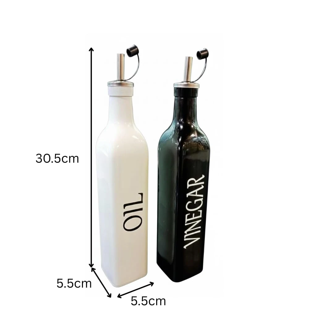 VAMA 2 in 1 Glass Oil & Vinegar Dispenser - 500ml | White + Black — view 2