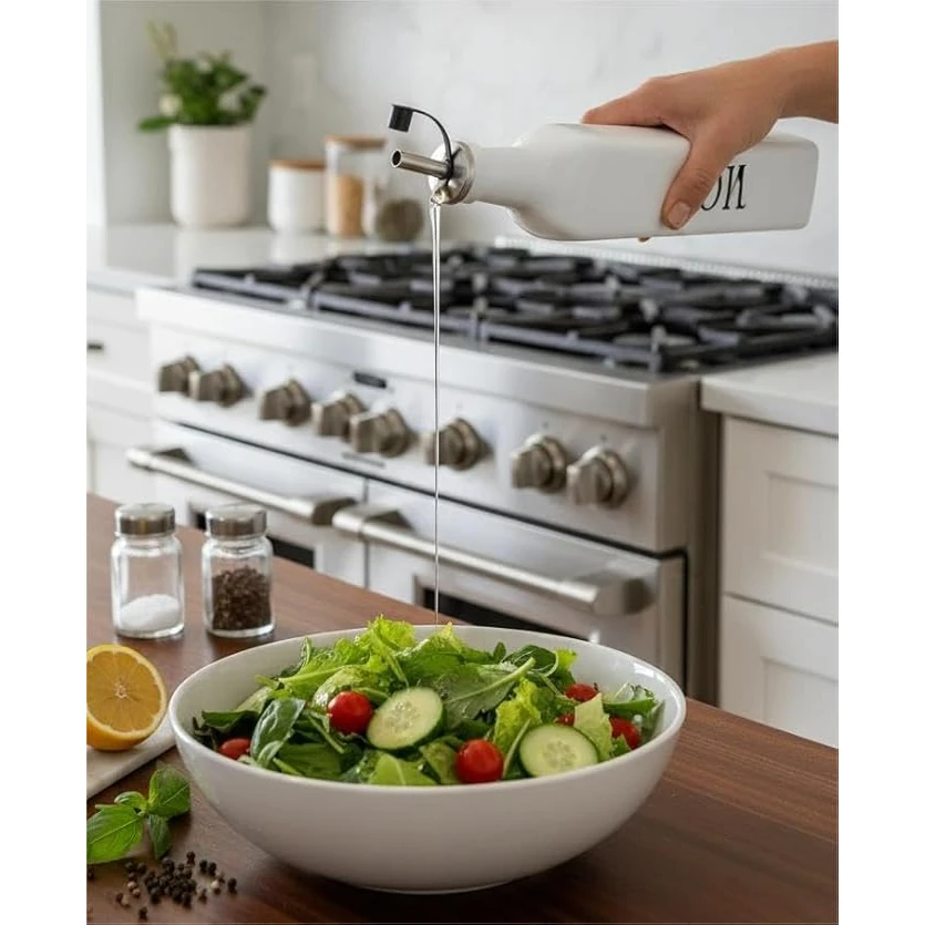 VAMA 2 in 1 Glass Oil & Vinegar Dispenser - 500ml | White + Black — view 3