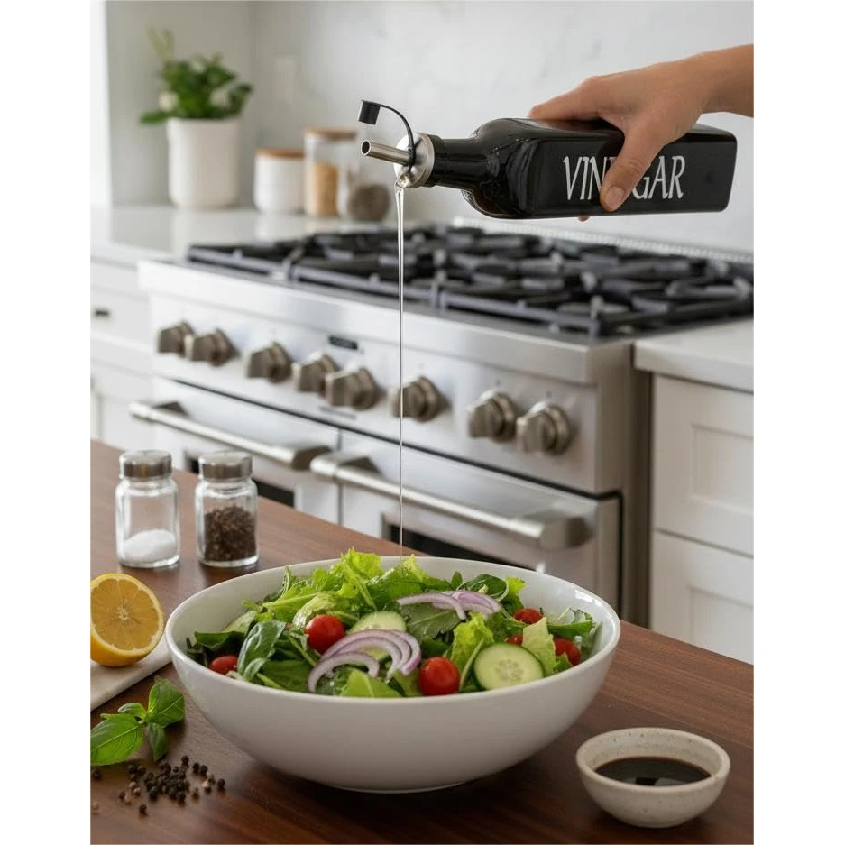 VAMA 2 in 1 Glass Oil & Vinegar Dispenser - 500ml | White + Black — view 4