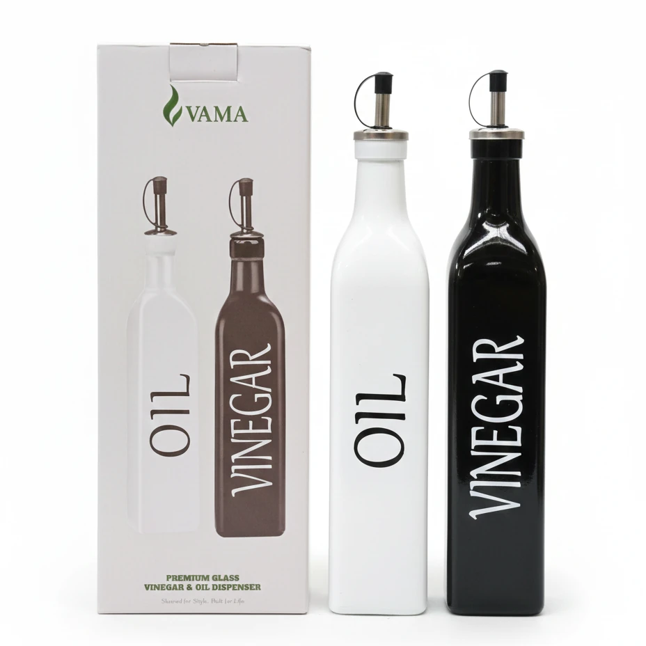 VAMA 2 in 1 Glass Oil & Vinegar Dispenser - 500ml | White + Black — view 7
