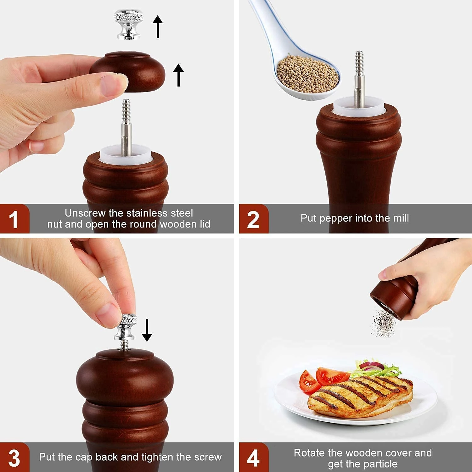 Wooden Pepper Mill - Walnut Brown — view 5