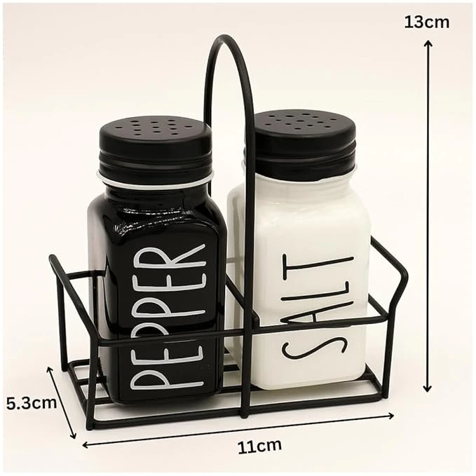 VAMA 2 in 1 Glass Salt & Pepper Set with Stand - White + Black — view 2