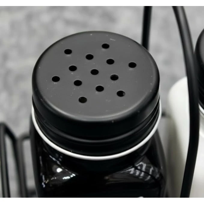 VAMA 2 in 1 Glass Salt & Pepper Set with Stand - White + Black — view 4