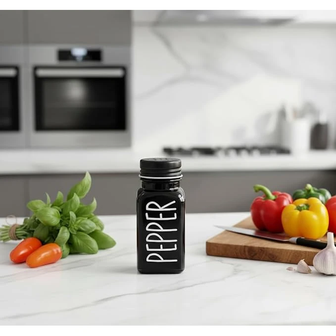 VAMA 2 in 1 Glass Salt & Pepper Set with Stand - White + Black — view 5