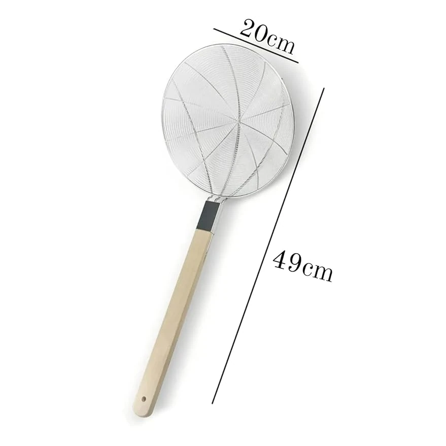Wooden Flat Handle Heavy SS Noodle Strainer — view 2