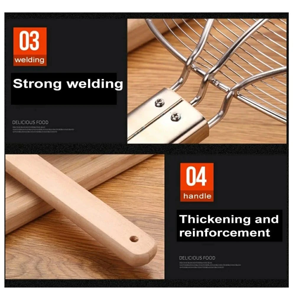 Wooden Flat Handle Heavy SS Noodle Strainer — view 5