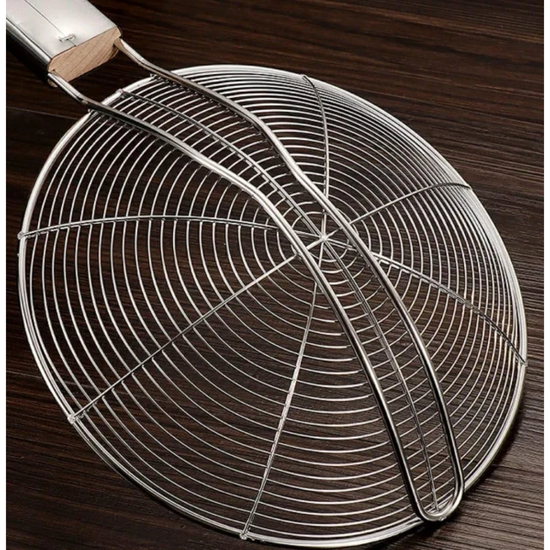 Wooden Flat Handle Heavy SS Noodle Strainer — view 7