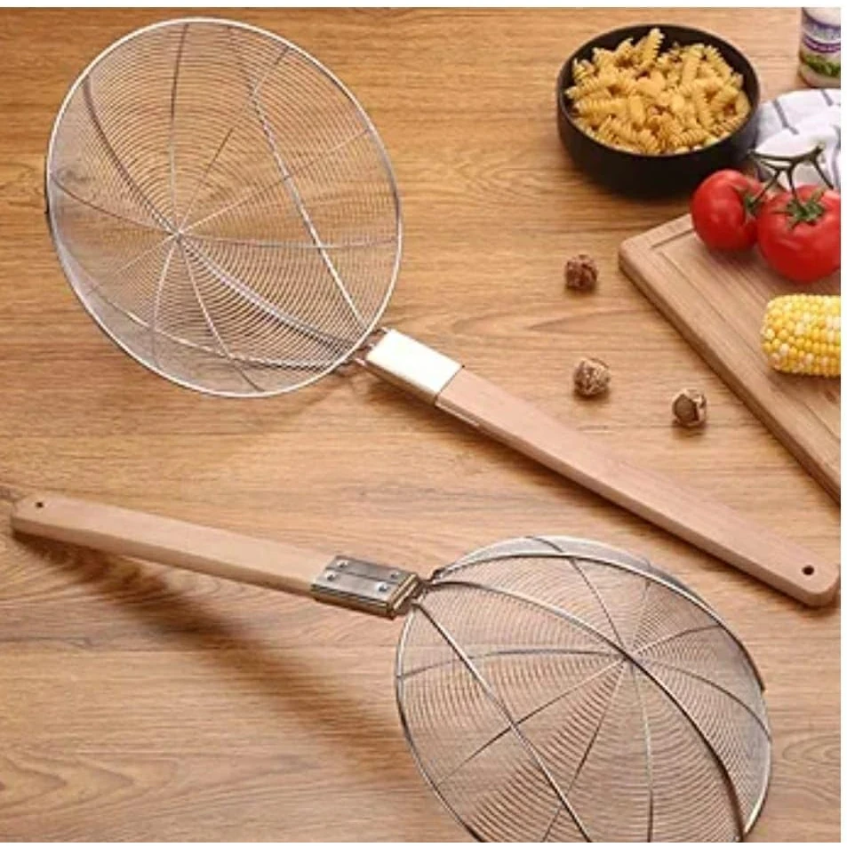 Wooden Flat Handle Heavy SS Noodle Strainer — view 8