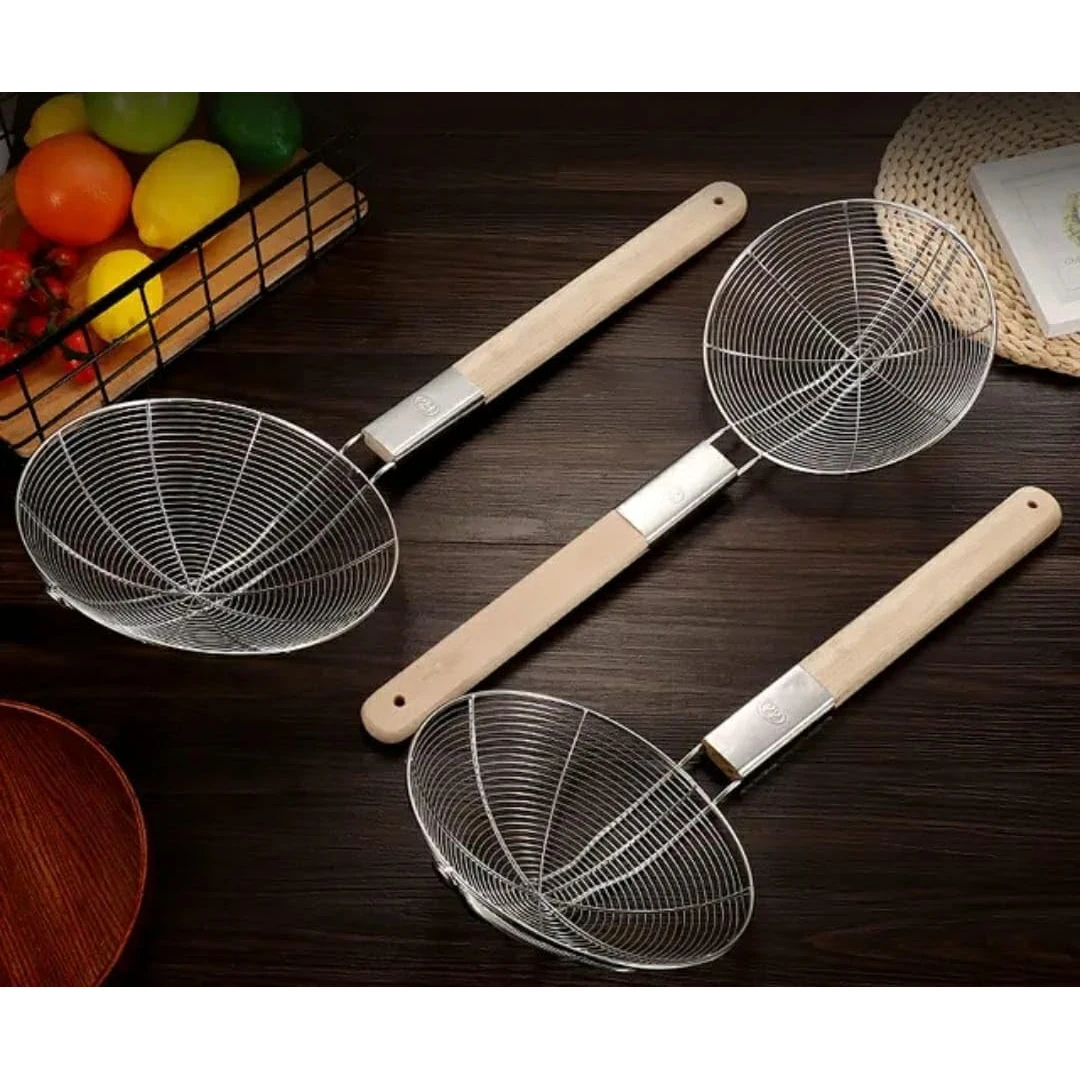 Wooden Flat Handle Heavy SS Noodle Strainer — view 9