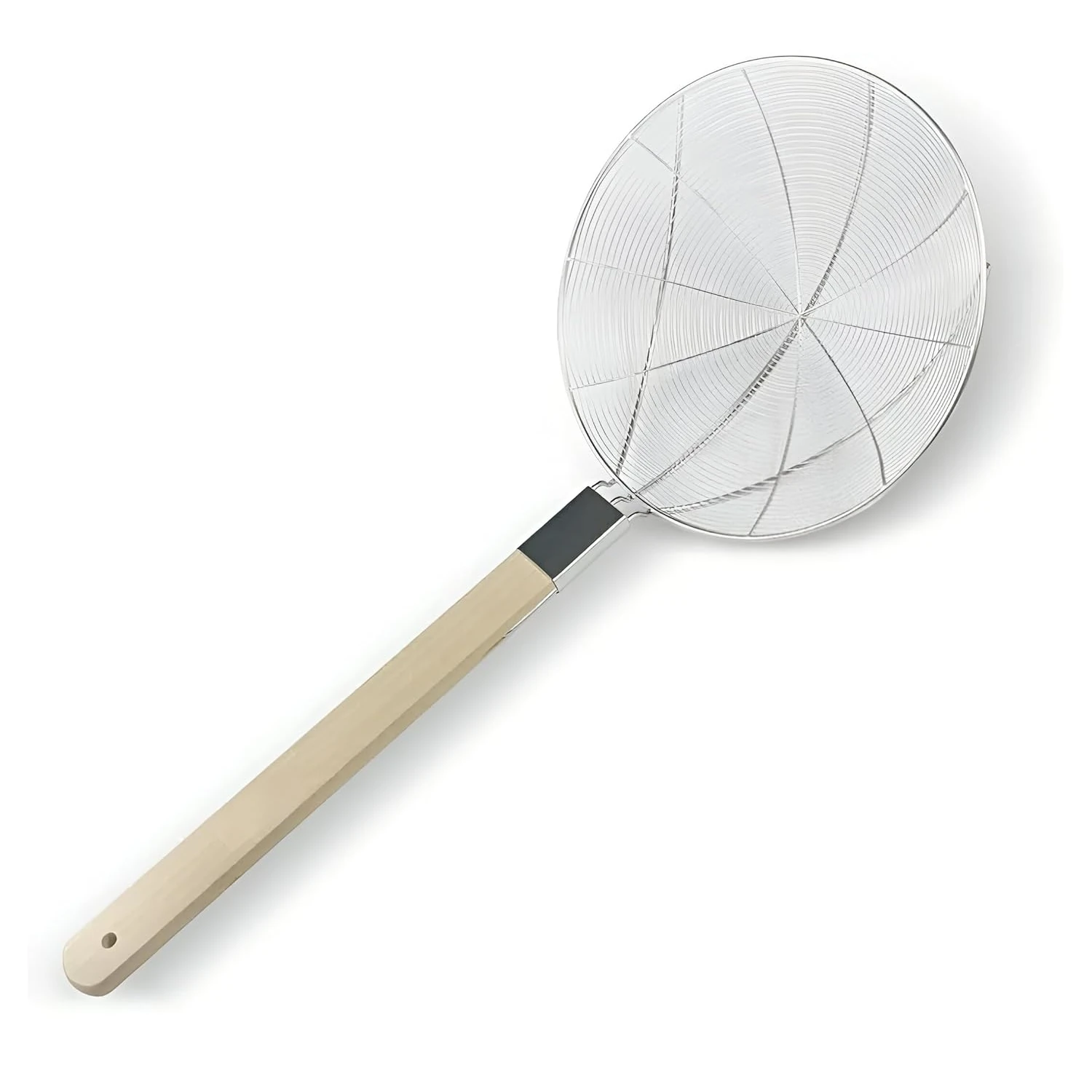 Wooden Flat Handle Heavy SS Noodle Strainer