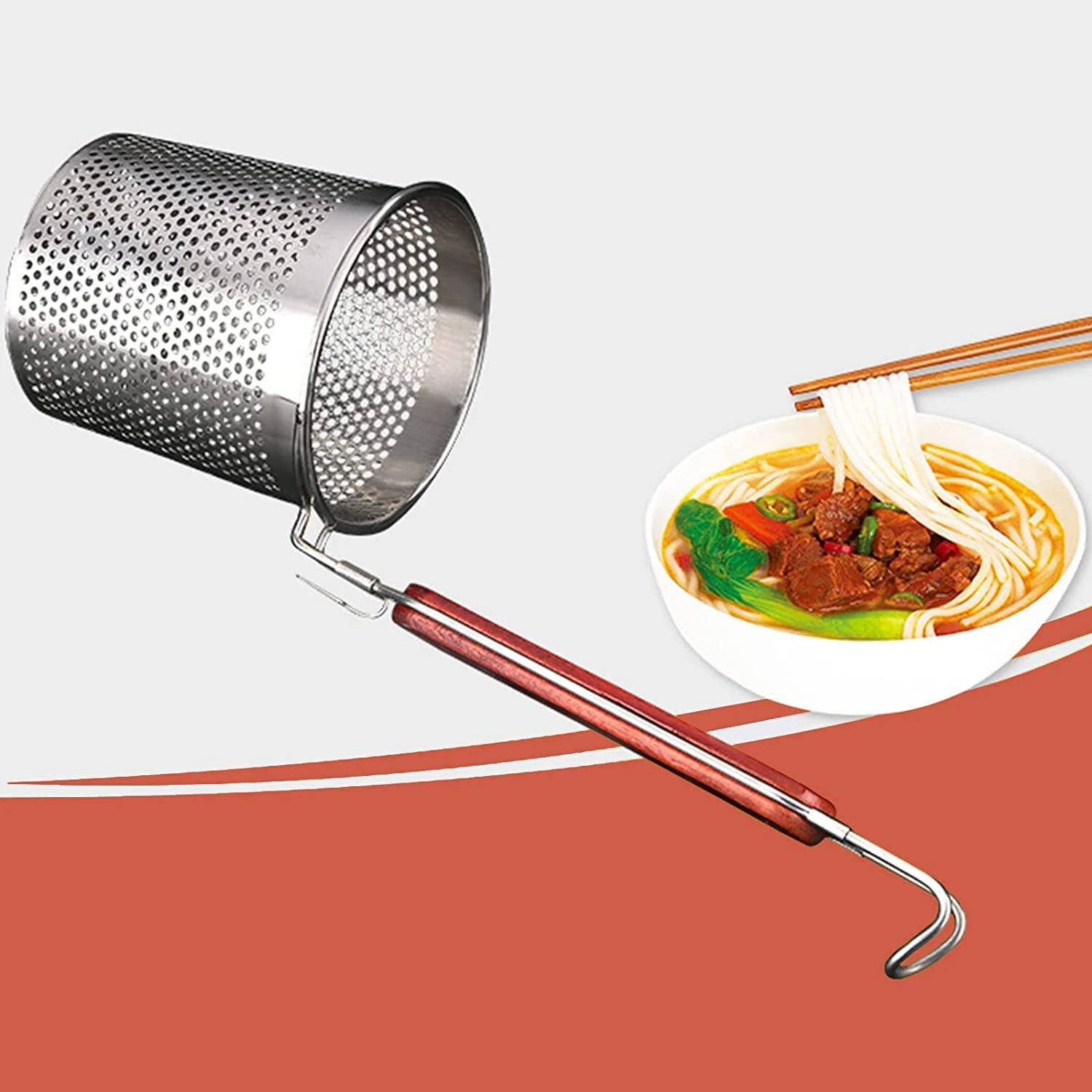 Wooden Handle SS Cylindrical Pasta Boiler/Strainer — view 9