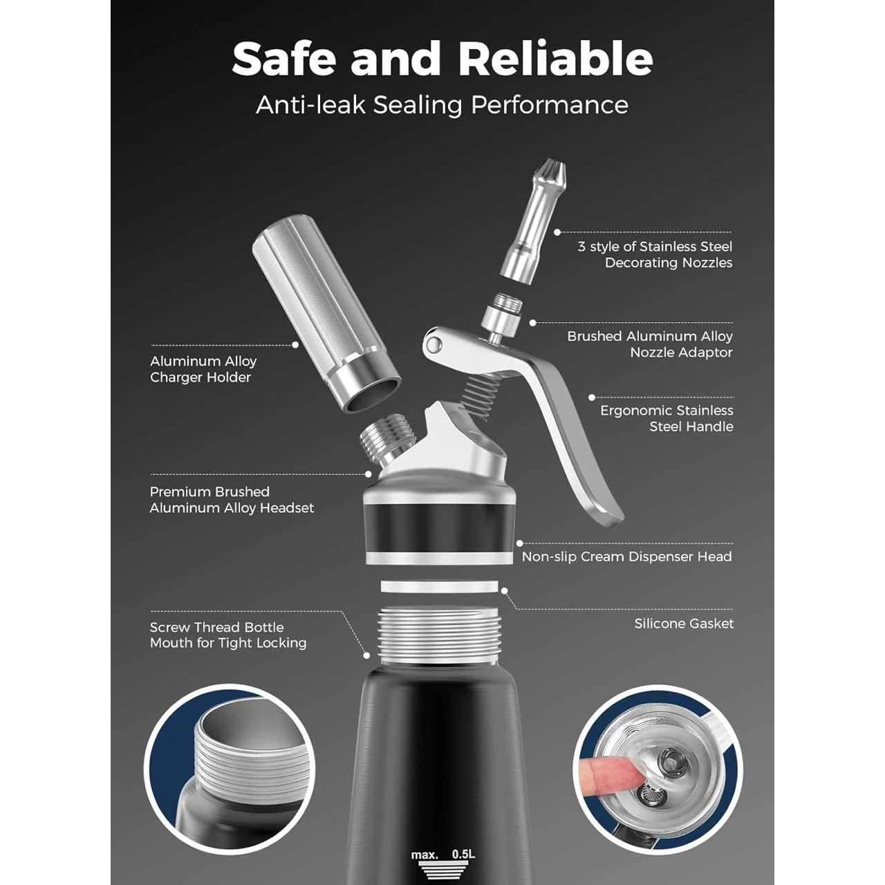 Premium Cream Whipper - Black — view 7