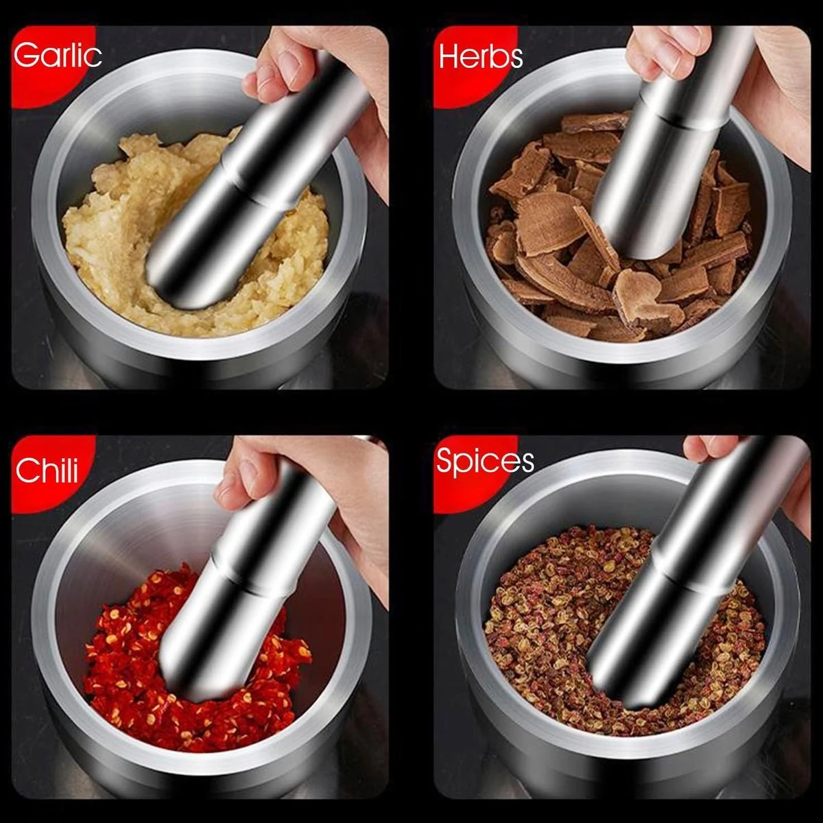 SS Ingredient Masher / Powder Maker Set with Transparent Plastic Lid — view 3