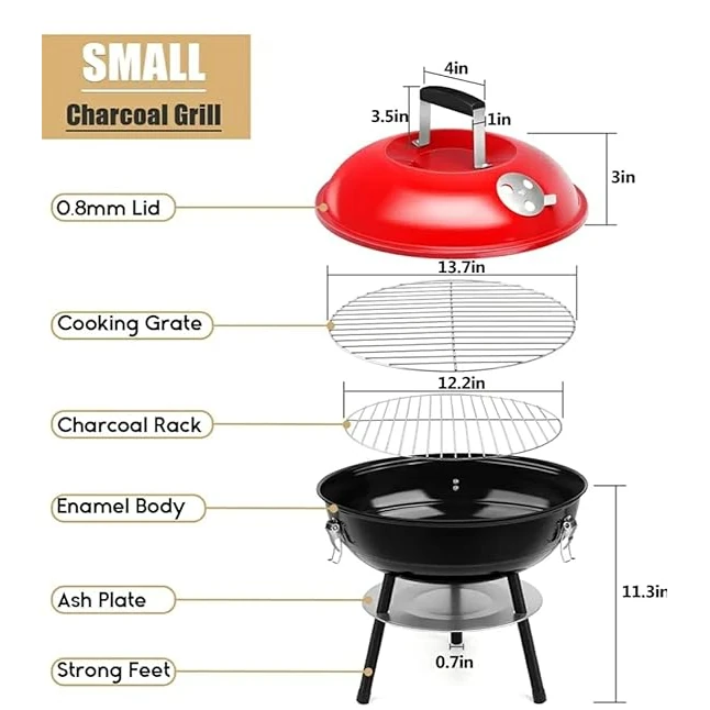 MS Red Top Round Barbeque Grill with Stand & Wheels (Grill Area: 35cm Diameter - Small) — view 2