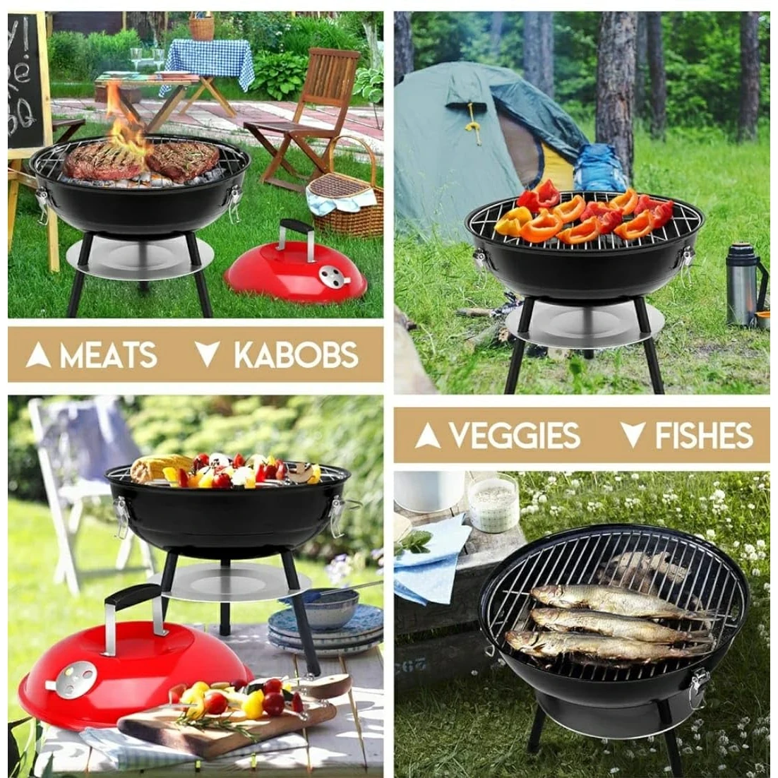 MS Red Top Round Barbeque Grill with Stand & Wheels (Grill Area: 35cm Diameter - Small) — view 4