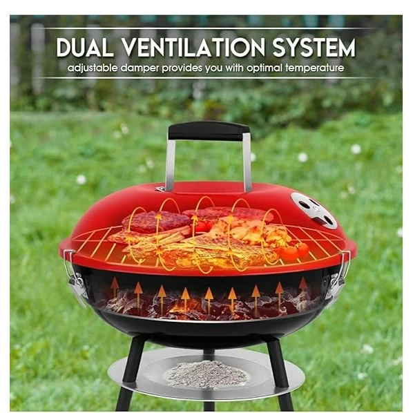 MS Red Top Round Barbeque Grill with Stand & Wheels (Grill Area: 35cm Diameter - Small) — view 7