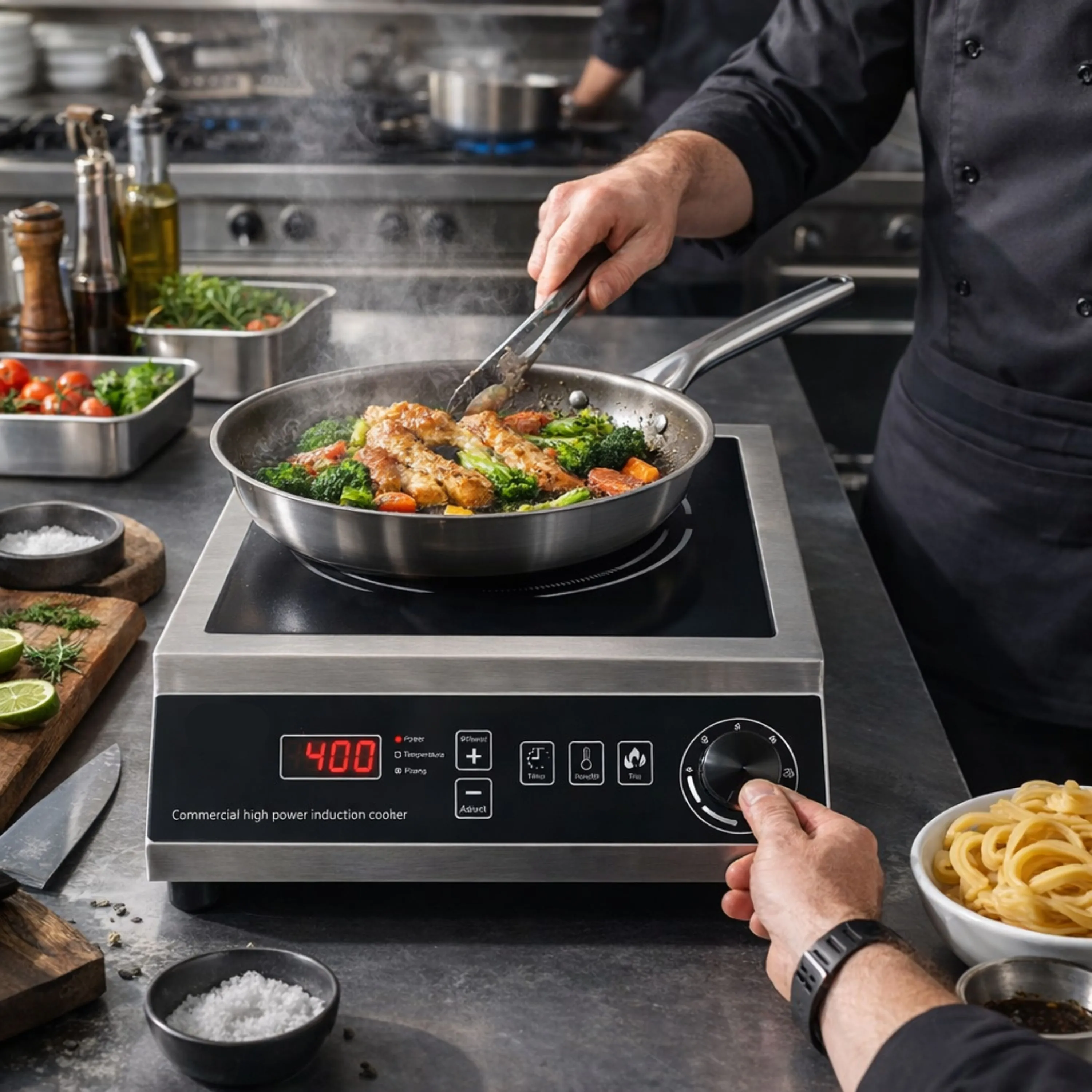 Full SS Commercial Induction - WLX1A | 3500W | Square | Flat Base | Switch + Knob Model — view 2