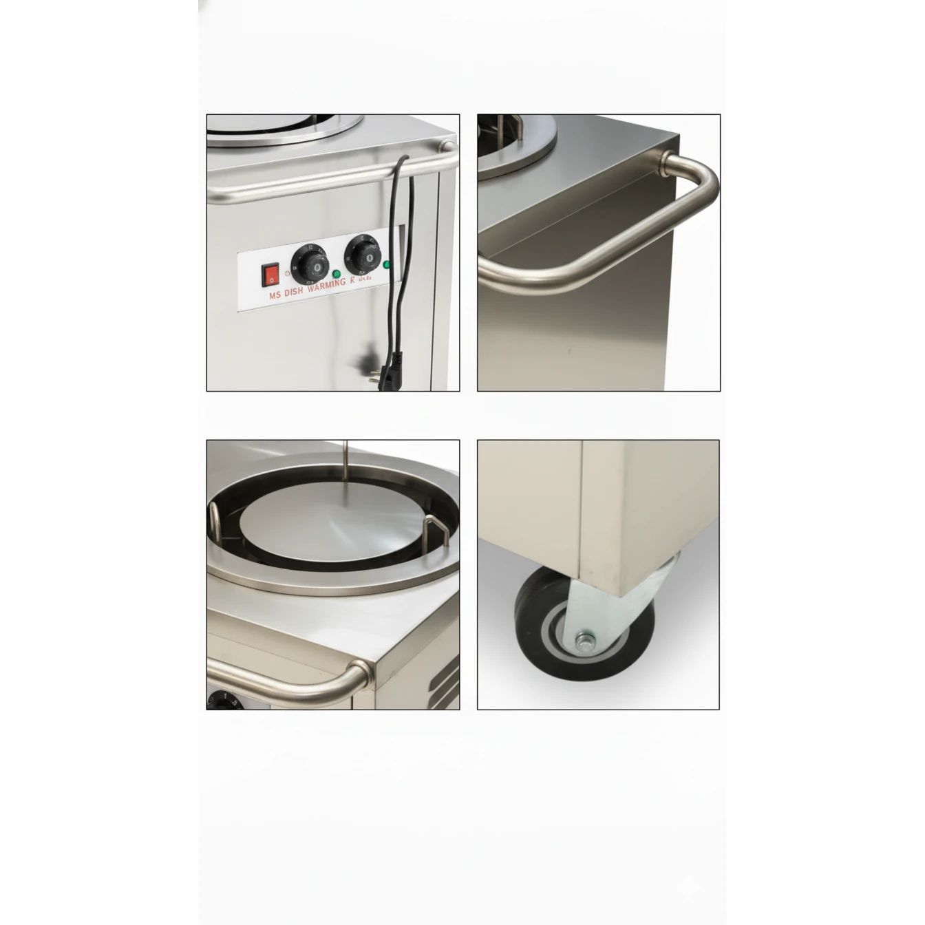 Electric Square Shaped SS Plate Warmer with Temp Controller & Wheel Lock Function - Double (Capacity: 100 plates/batch | Max Plate Size: 30.5cm Diameter) — view 4
