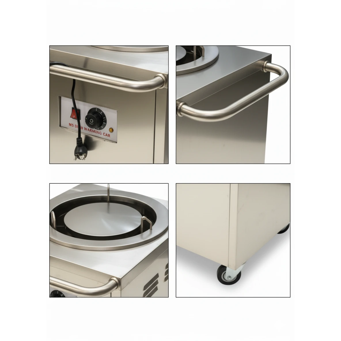Electric Square Shaped SS Plate Warmer with Temp Controller & Wheel Lock Function - Single (Capacity: 50 plates/batch | Max Plate Size: 27.5cm Diameter) — view 5