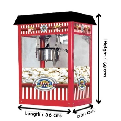 Electric Popcorn Machine with Cart Trolley & Toughened Glass - MS Red Body with Black Top — view 3