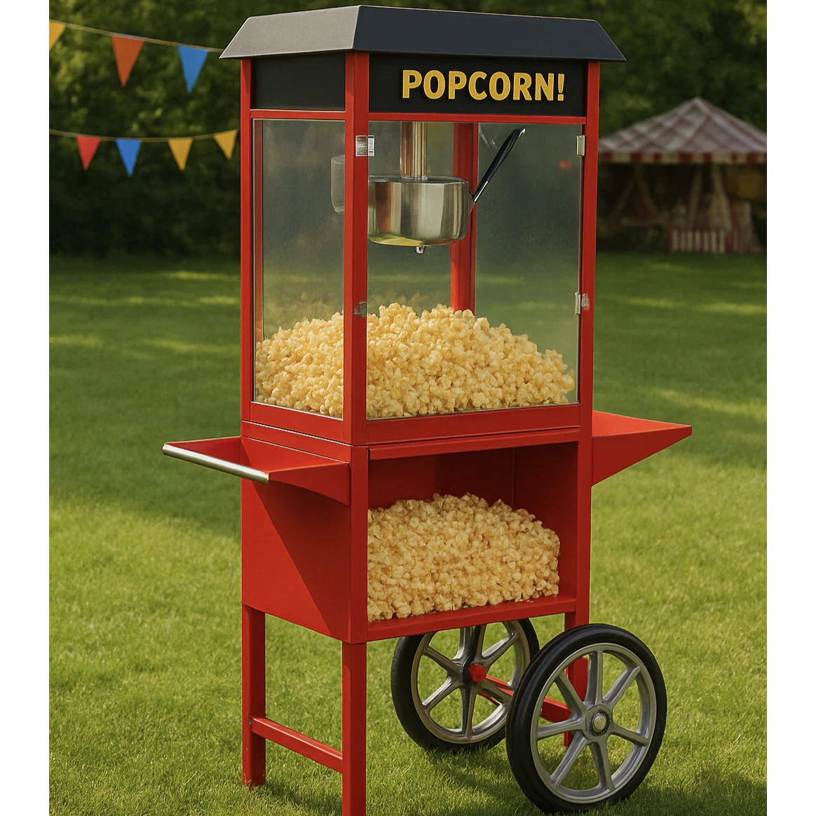 Electric Popcorn Machine with Cart Trolley & Toughened Glass - MS Red Body with Black Top — view 4