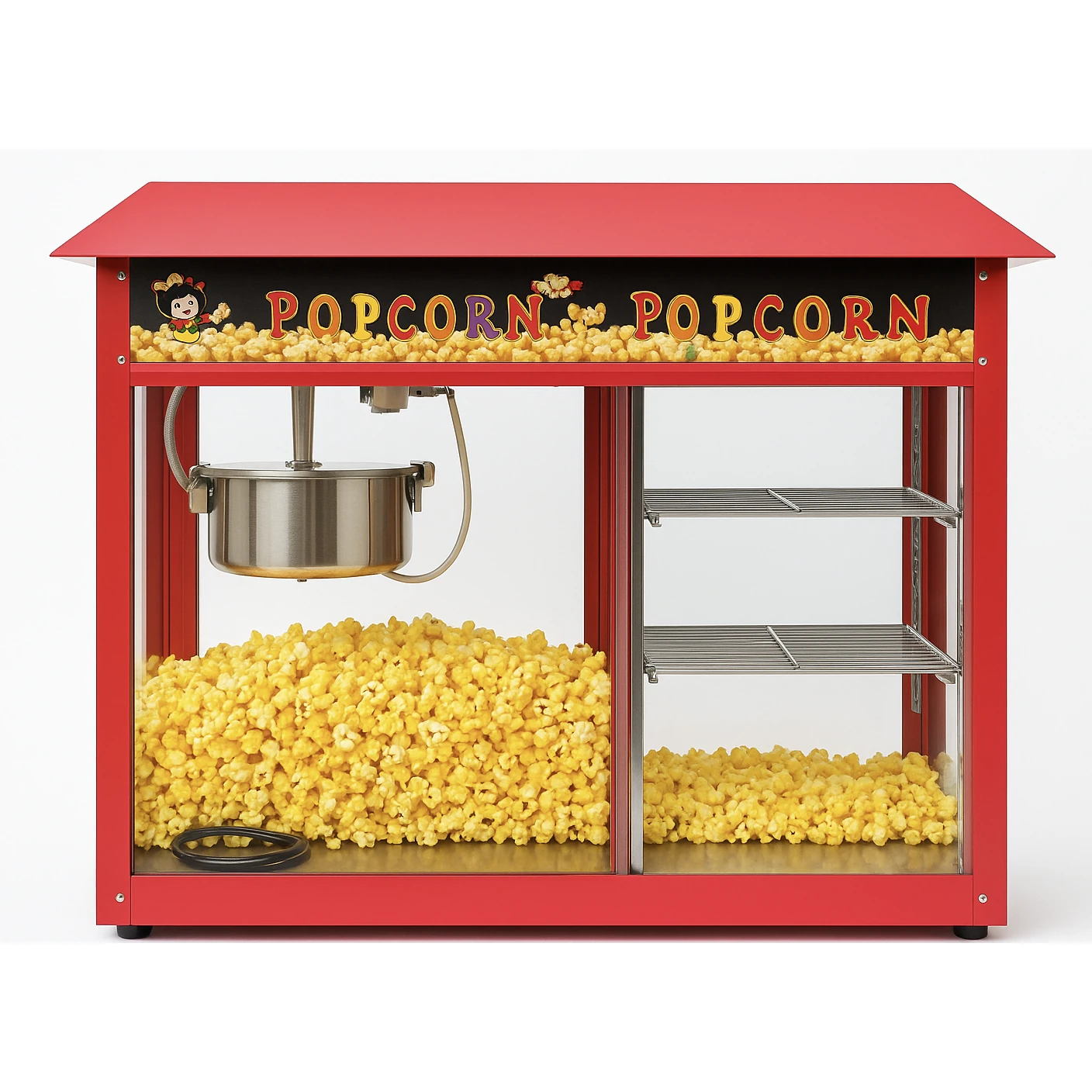 Electric Popcorn Machine with Side Compartments & Toughened Glass - MS Red Body — view 3