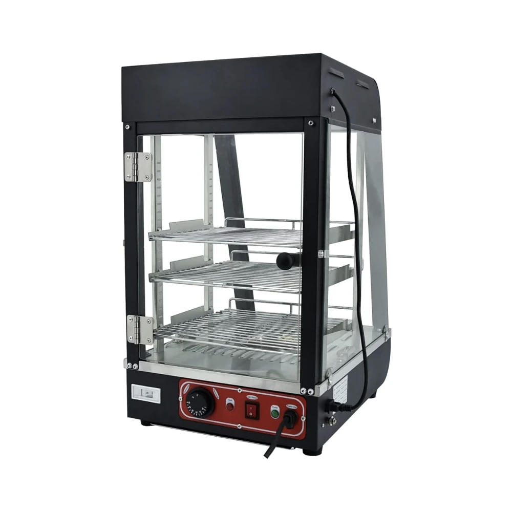 Electric Black Warming Display Showcase with Toughend Glass - 3 Layer Slanting Model - Small — view 7