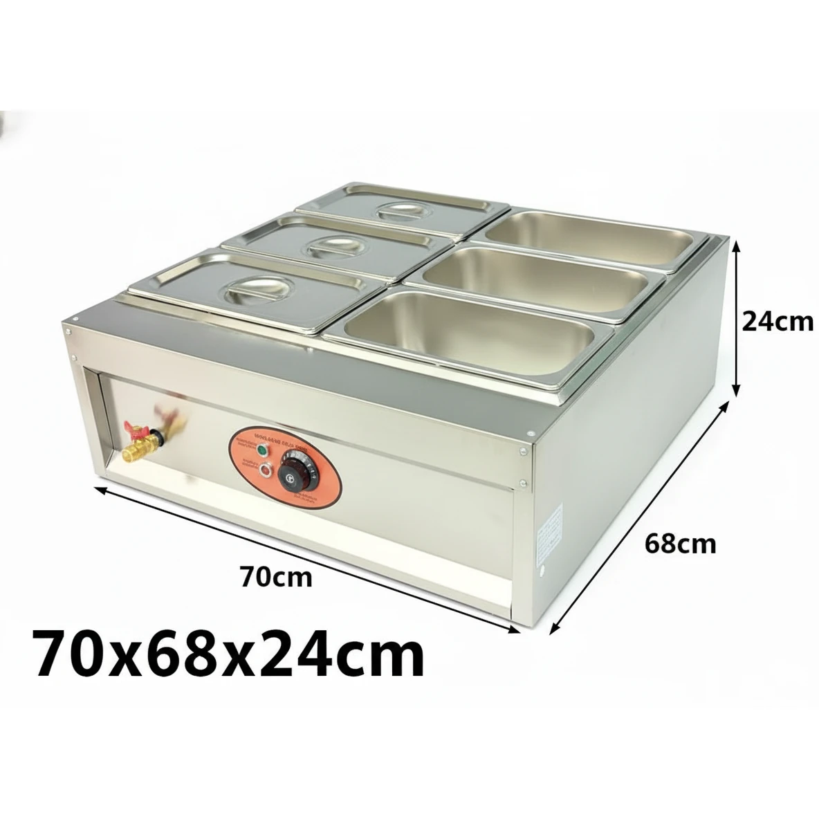 Electric Bain Marie without Glass - 6 Compartments (6 GN Pans of 1/3 150mm ~ 5.5L/Pan) — view 2
