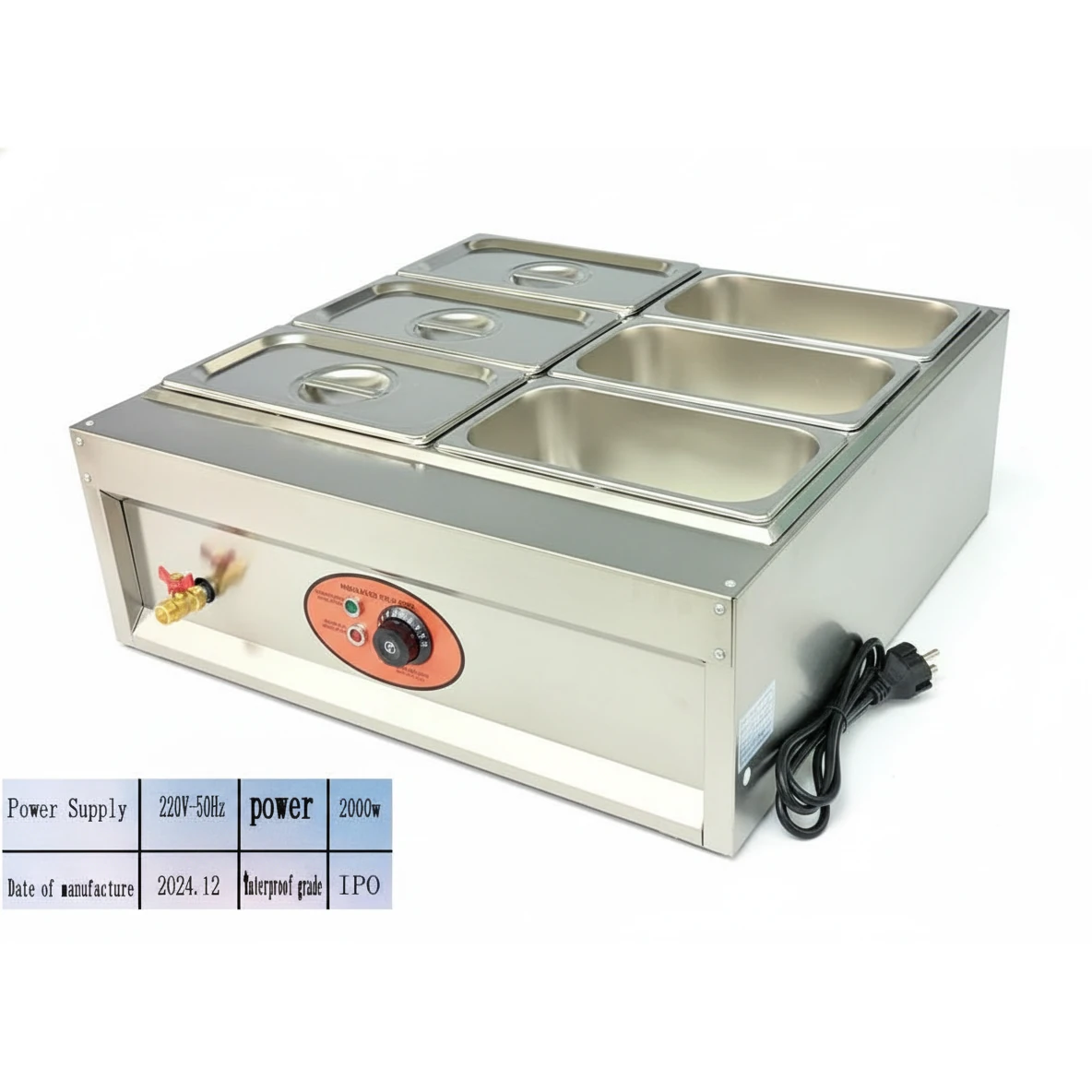 Electric Bain Marie without Glass - 6 Compartments (6 GN Pans of 1/3 150mm ~ 5.5L/Pan) — view 7