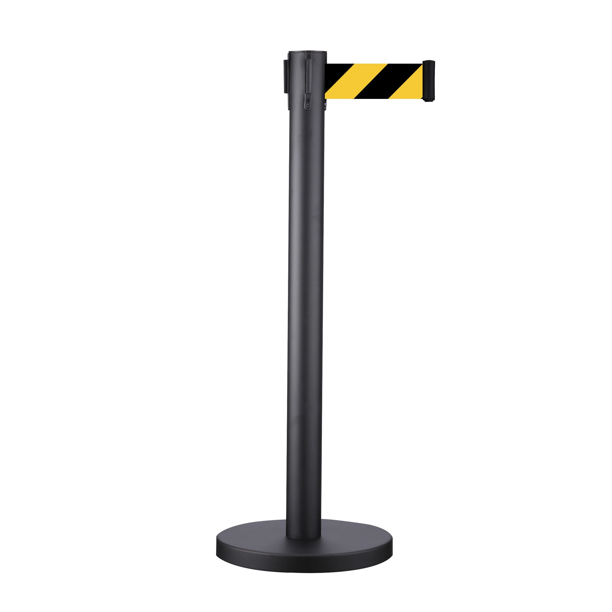 Black Queue Manager with Yellow Black Caution Tape - (Loose: 2 Poles; 1 Carton: 20 Poles) | Single pc Box Packing for Poles