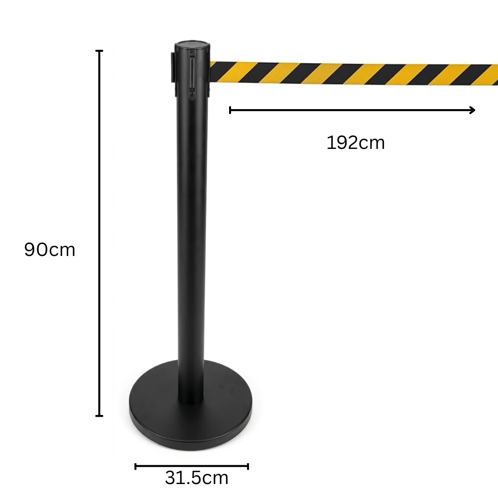 Black Queue Manager with Yellow Black Caution Tape - (Loose: 2 Poles; 1 Carton: 20 Poles) | Single pc Box Packing for Poles — view 2