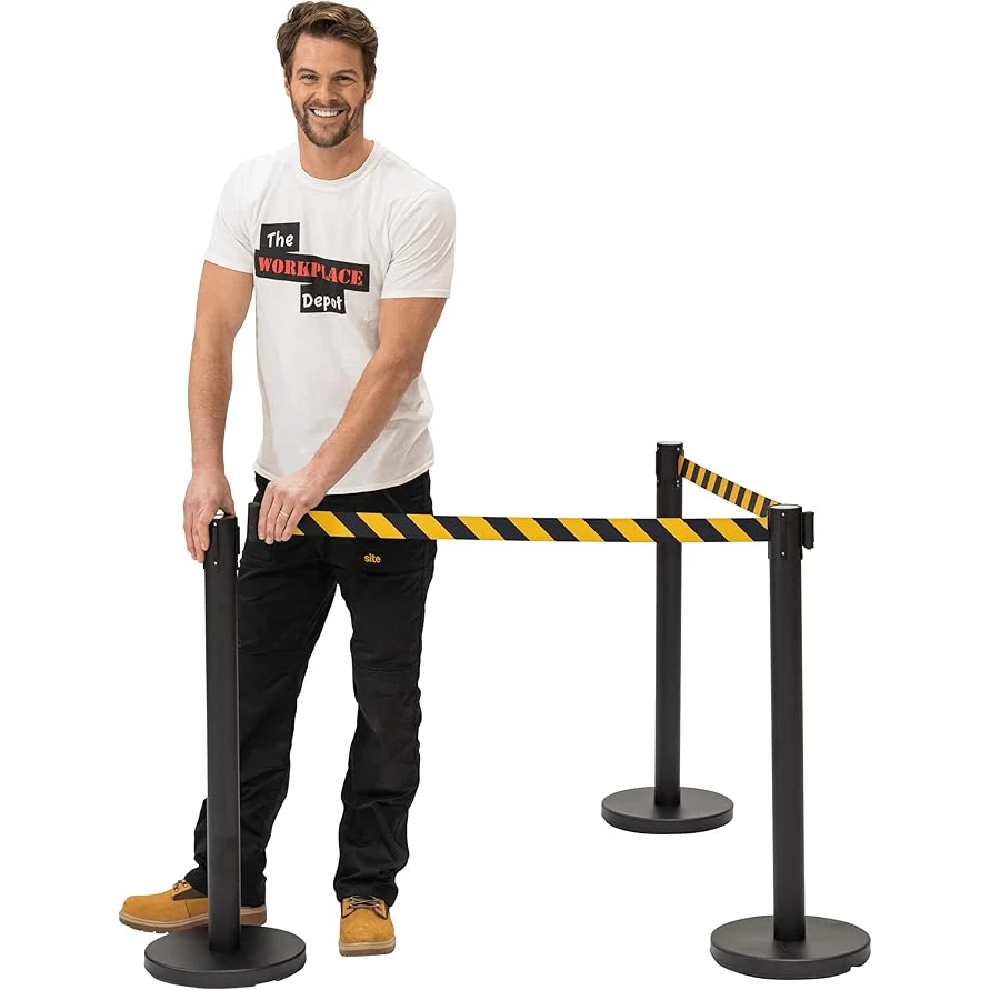 Black Queue Manager with Yellow Black Caution Tape - (Loose: 2 Poles; 1 Carton: 20 Poles) | Single pc Box Packing for Poles — view 3