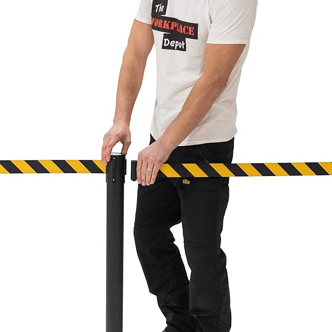 Black Queue Manager with Yellow Black Caution Tape - (Loose: 2 Poles; 1 Carton: 20 Poles) | Single pc Box Packing for Poles — view 7