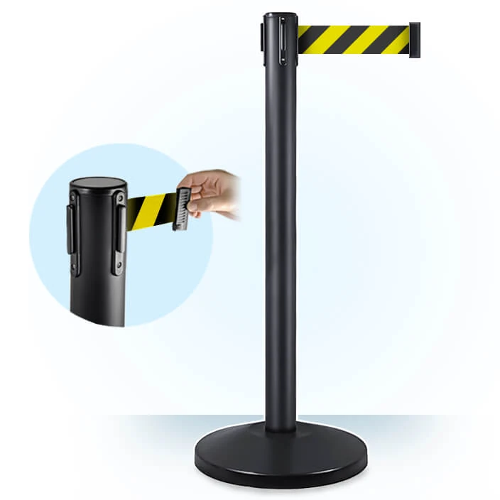 Black Queue Manager with Yellow Black Caution Tape - (Loose: 2 Poles; 1 Carton: 20 Poles) | Single pc Box Packing for Poles — view 8