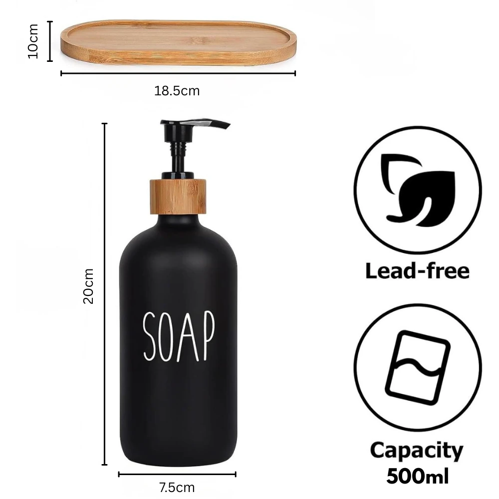 VAMA 2 in 1 Glass Soap & Lotion Dispenser with Bamboo Stand - 500ml/pc — view 2