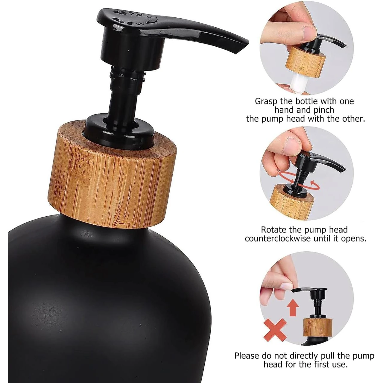 VAMA 2 in 1 Glass Soap & Lotion Dispenser with Bamboo Stand - 500ml/pc — view 6