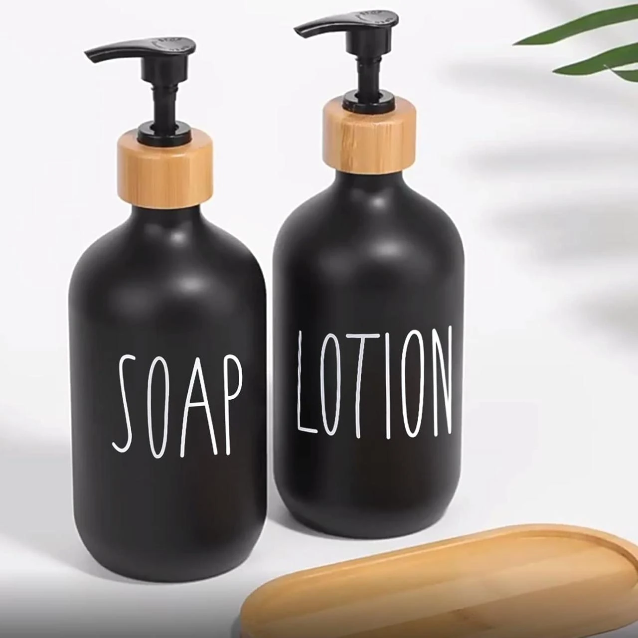 VAMA 2 in 1 Glass Soap & Lotion Dispenser with Bamboo Stand - 500ml/pc — view 9
