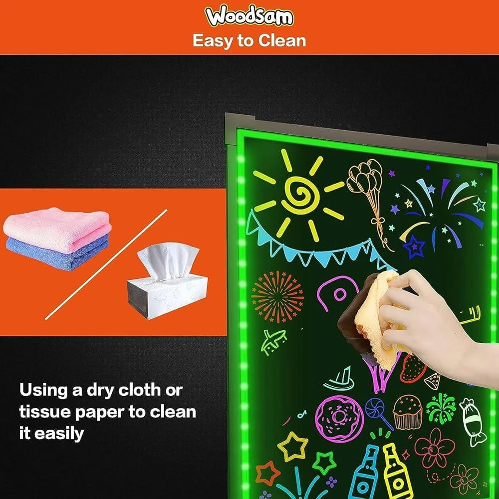 LED Writing Board - MS Black Frame | Hanging + Wall Mountable Model | Marker Set | Cleaning Cloth | Display Area: 50x70cm — view 8