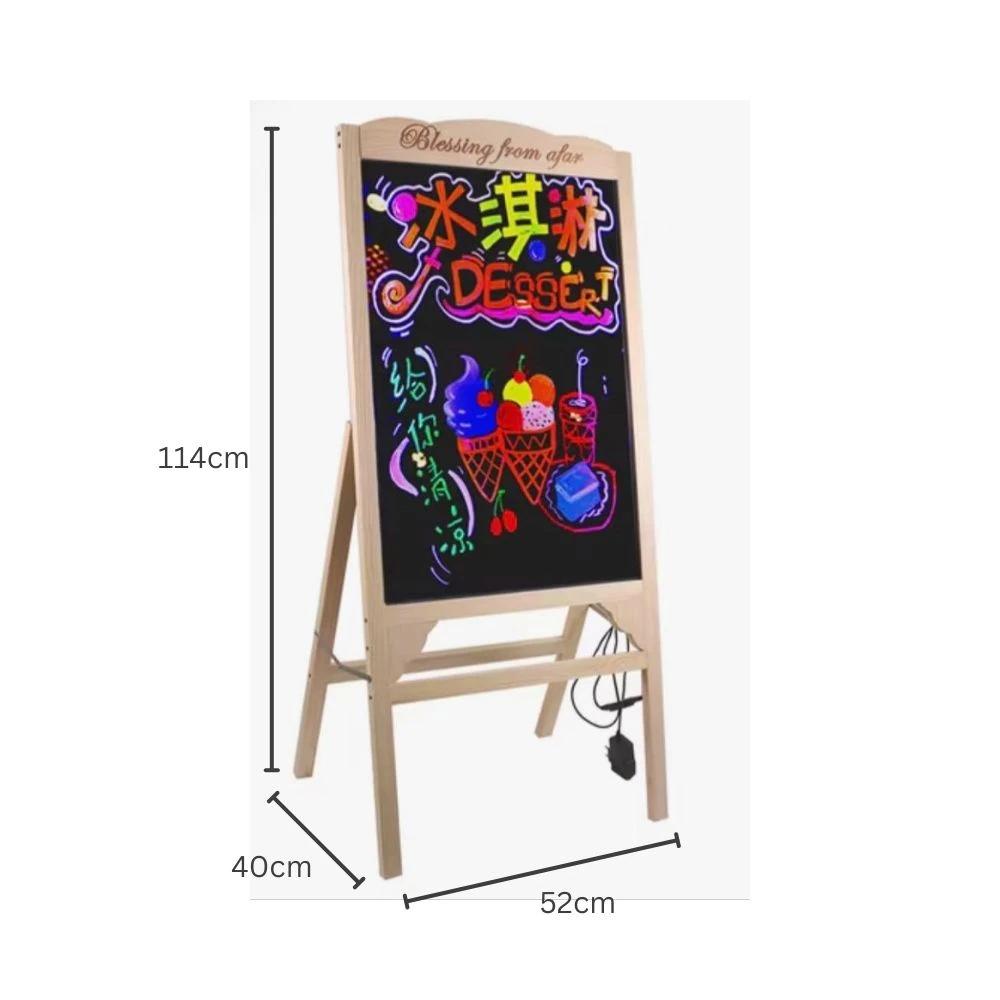 LED Writing Display Board - Wooden Lite Brown New Standing Model | Marker Set | Cleaning Cloth | Button Controller | Display Area: 50x70cm — view 2