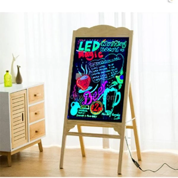 LED Writing Display Board - Wooden Lite Brown New Standing Model | Marker Set | Cleaning Cloth | Button Controller | Display Area: 50x70cm — view 3