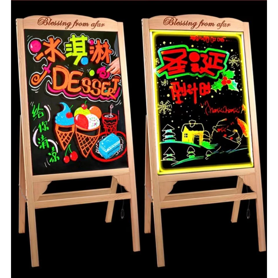 LED Writing Display Board - Wooden Lite Brown New Standing Model | Marker Set | Cleaning Cloth | Button Controller | Display Area: 50x70cm — view 6