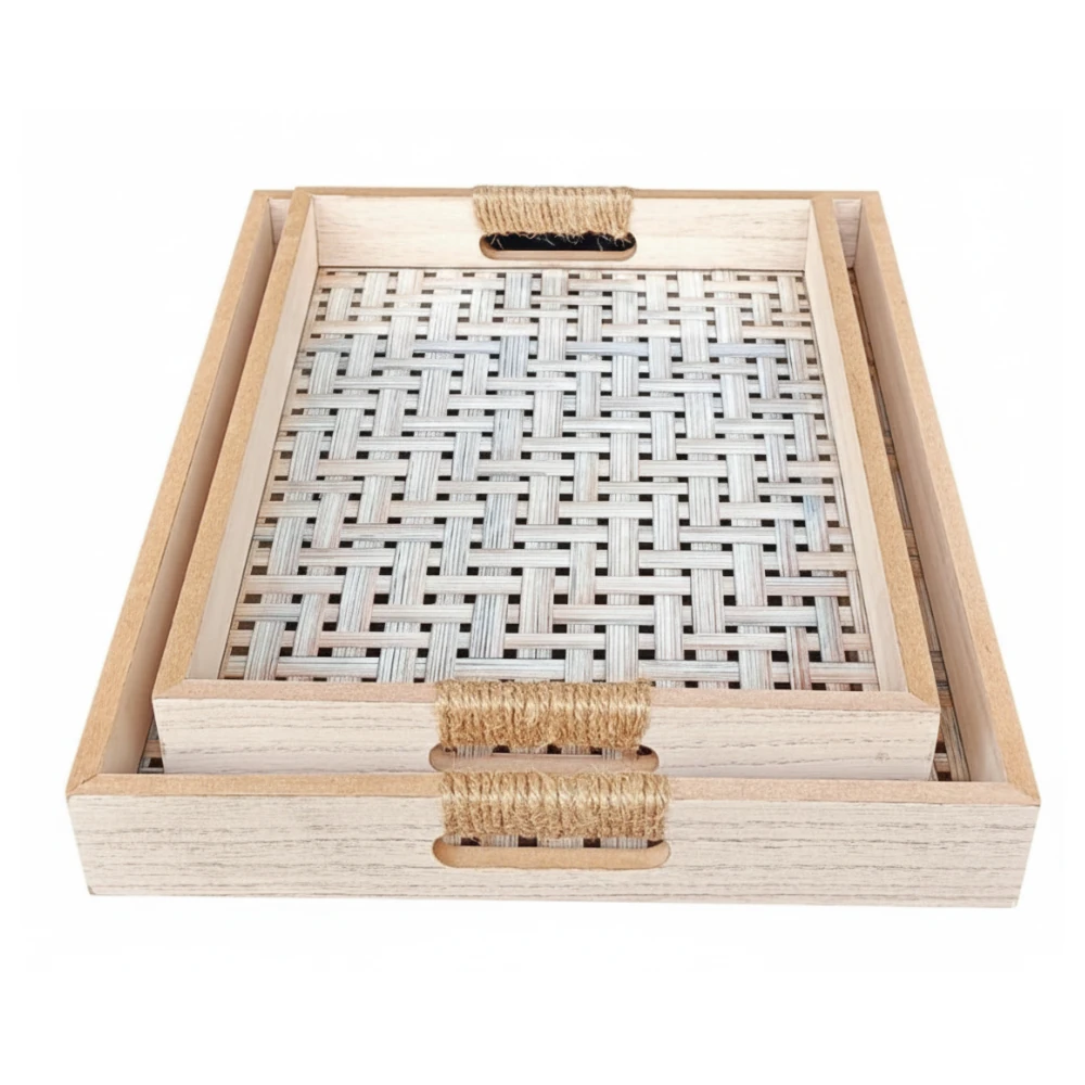Hotel Room Wooden Tray with Glass Base - No.8 2pc/set | Box Packing