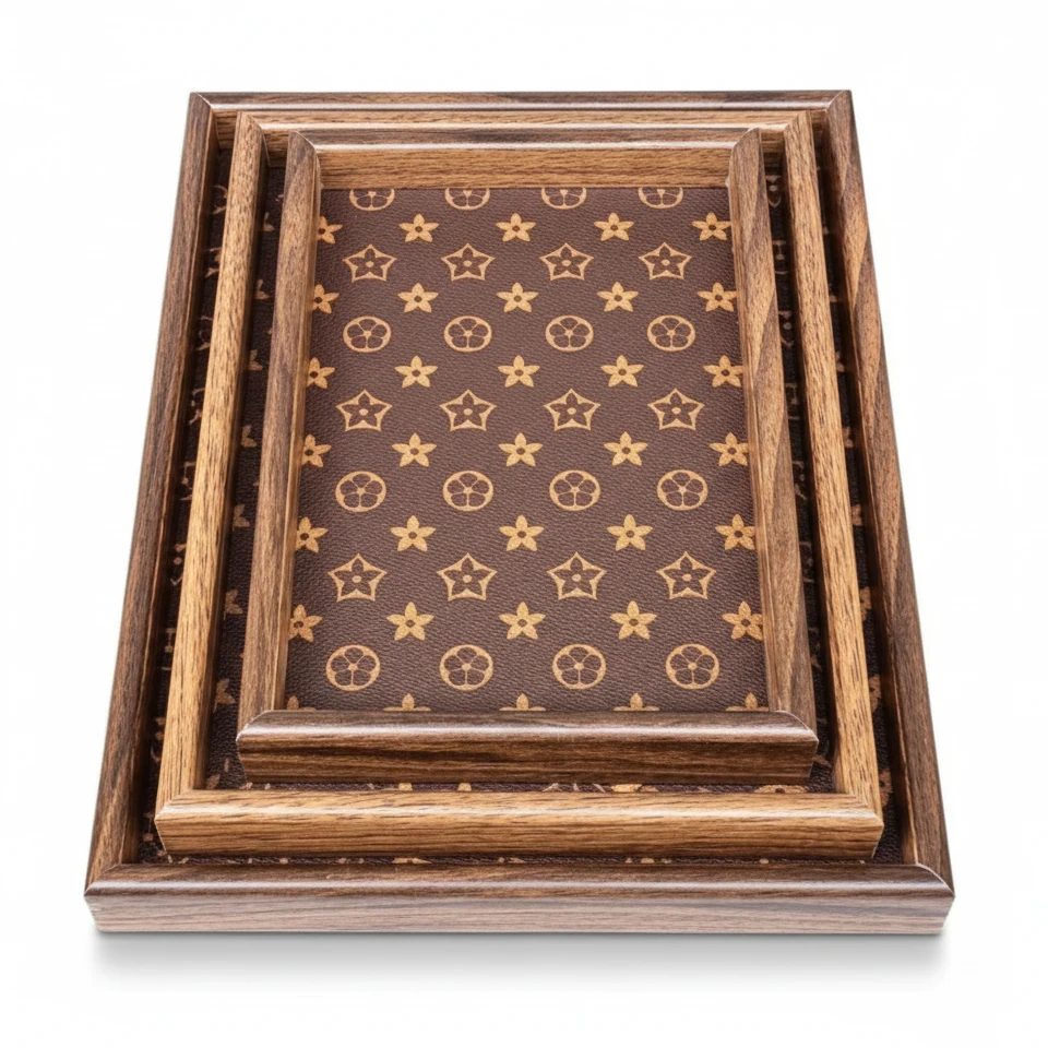 Hotel Room Wooden Tray with Rubber Base - No.48 3pc/set | Box Packing